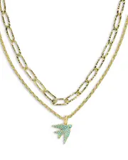 Kendra Scott Melody Blue Cabochon Pave Bird Layered Pendant Necklace, 15.5-18.5