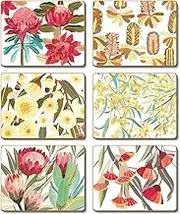 Cinnamon Native Floral Collage Cork Backed Table Placemats Set 6