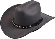YFVFAGDMKV Vintage Big-Edge Western Cowboy Hats for Men Women Artificial Wool Gentleman Cowgirl Jazz Hat Sunshade Cowboy Hat(3)