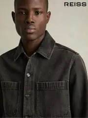 Reiss Washed Black Tore Cotton-Denim Button-Through Overshirt (AD5012) | $280