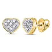 10kt Yellow Gold Womens Round Diamond Heart Cluster Screwback Earrings 1/20