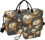 [YXYZRMY] Travel Duffel Bag Halloween Pumpkins Moon Gym Bag Sports Tote Bag with Multiple Interior Pockets Shoulder Weekender Bag for Women Men with Toiletry Bag 20.5”x 7.9”x 13.8, Multi-Colored, one