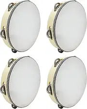 harayaa 4Pcs 8 inch Wooden Tambourine Toy Hand Held Drum Kids KTV Boys Girls Gift Metal Bell Round Games Beat Instrument Percussion