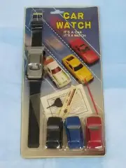 Vintage 1980s Toy Car Watch & 3 Pull Back Action Cars New On Card Mint Shelf O2