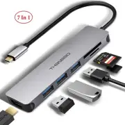 7 Ports USB-C Adapter 4K HDMI, 3 USB 3.0 For MacBook, Windows and Phones Devices