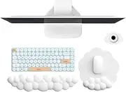 wigmoa B-SS Cloud Keyboard Wrist Rest and Mouse Pad Set - Ergonomic Memory Foam Wrist Support for Computer, Gaming, Office, Laptop - Cute Palm Rest Cushion with Coaster for Pain Relief (White)