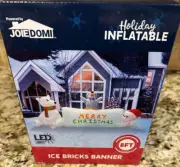 Christmas Inflatable Ice Bricks Banner w Polar Bear Penguin 8FT New Multi Color