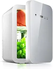 8L Mini Fridge Small Skincare Refrigerator Digital Display Electric Reefer Portable With Temperature Control Food Heater & Beverage Cooler For Car/Camping/Travel AC+DC Power Compatibility(Silver)