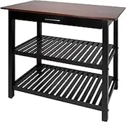 Casual Home Kitchen Island with Solid American Hardwood Top, Walnut&Black
