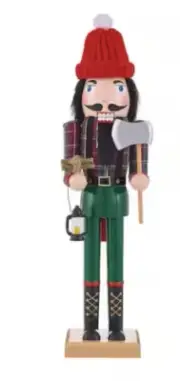 16" Red & Black Plaid Collectible Nutcracker Lumberjack Woodland