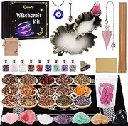 Ruicnte Witchcraft Supplies Witch Stuff Herbs Kit for Spell,Upgraded Wiccan Supplies Tools,Include Herbs for Witchcrafts,Crystal,Frog Incense Burner,Witch Gift Wiccan Starter Kit Altar Supplies 2210