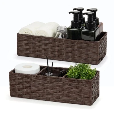 Narrow Hand-woven Wicker Storage Bins Small baskets for Organizing 2-Pack Wat...