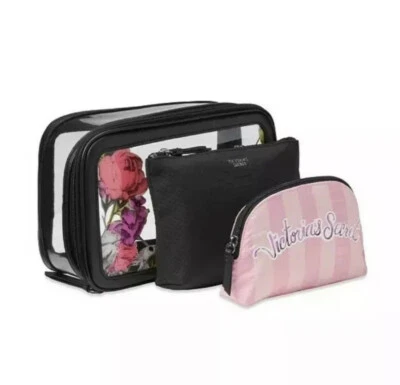 Victoria's Secret Bombshell Wild Flower Backstage Set Of 3 Makeup Bags