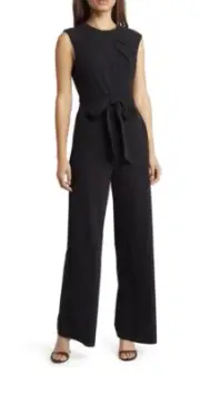 Tahari ASL Cross Neck Tie Waist Wide Leg Jumpsuit, 10P