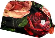 [WOSHJIUK] Working Hat 2 Pack Scrub Caps for Women,Vintage Roses,Tie Back Cap Adjustable Scrub Hat