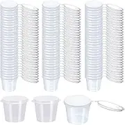 [200 PACK - 1 oz] Round Food Container Pots with Lids, Sauce Pots Reusable Jelly Shot Cups Clear Small Deli Pot Restaurants Takeaways Containers for Small Dips Chutney Ketchup Salads-25ml