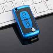 Leather TPU Car Remote Key Case Cover Shell Fob For Peugeot 107 207 307 308 407 607 3008 5008 For Citroen Xsara Picasso C5 C6 C8 blue 2 Buttons