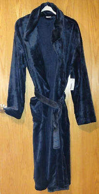 New Men's Sonoma Faux Fur Plush Bath Robe S/M Navy Blue -5175