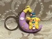 Kawaii Pompompurin Crescent Moon Cartoon Keychain Charm 3D Figure Backpack Clip