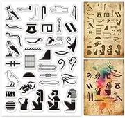 GLOBLELAND Clear Stamp with Egyptian Hieroglyphs and Words for Card Making Ancient Egyptian Glyphs Alphabet Clear Silicone Stamp Magic Runes Transparent Stamp