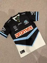 Size Medium 2025 Cronulla Sharks NRL Jersey with Embroidered Patches and Logo