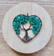 Amazonite Stone Tree of Life Copper Wire Pendant Heart Reiki Natural Gemstone