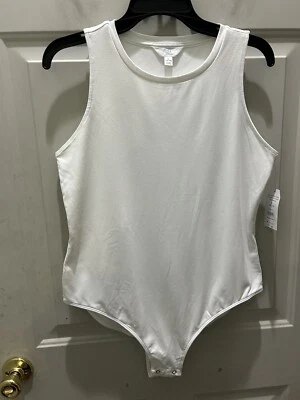 New!TimeAndTru Vivid White Sleeveless Bodysuit. Size L(12-14).Cute & Functional!