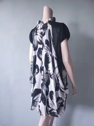 全新 設計師品牌 Kae Leei 黑白 蠶絲 無腰身 好穿洋裝 9碼