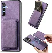 LEMAXELERS Case for Samsung Galaxy A26 5G Compatible with MagSafe 2 in 1 Detachable Retro Magnetic Leather Wallet Case with Credit Card Slots Cover for Galaxy A26 5G Purple SDF