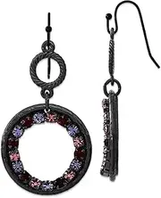 [JewelryWeb] Shepherd hook Black Plated Lt and Dk Pink and Purple Crystal Circle Drop Earrings 48x25mm Wide Dangle Earring for Women