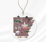 Arkansas State Ornament, State USA Ornament, Travel Souvenir Collection USA, America Christmas 2023, Xmas Tree Hanging Decorations, USA State Souvenir Ceramic Ornament Printed on Both Sides