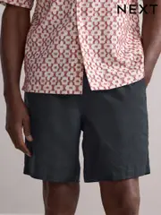 Black Signature 100% Linen Drawstring Waist Shorts (AL9041) | $62