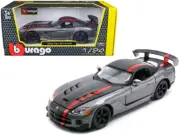 1/24 Bburago Dodge Viper SRT 10 ACR & Red Stripe Diecast Matte Black Grey 22114
