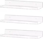 Clear Acrylic Shelf 15" Invisible Floating Wall Ledge Bookshelf, Kids Book Displ