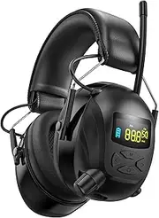Kalence 2024 Bluetooth AM FM Radio Headphones with Color Digital Display, 2000mAh Rechargeable Bluetooth 5.4 Hearing Protection, 30dB Safety Earmuffs Ear Protection for Mowing, Work - Black