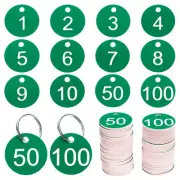 Numbers Key Tags, 1-100 Plastic ID Hang Tag with Metal Ring(Green & White)
