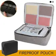 Zipper Document Bag w/ Lock Fireproof 3-Layer File Storage Case Water-Resistant