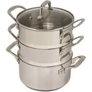 Pyrolux 18cm Stainless Steel 3-Tier Steamer w/ Glass Lid Round Cookware Silver
