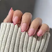 GlamRays Pack of 24 Short Almond-shaped Press-On Nails with Solid Gel, Valentine's Day Pink Heart, French Tip, Full Shiny Nails (Pink)