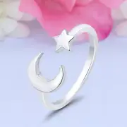 7mm Moon & Star Band 925 Sterling Silver Toe Ring Thin Adjustable Toe Ring