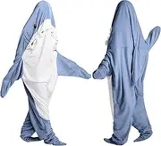 [AHJHYG] Shark Blanket Hoodie Onesie for Adult Kids, Cozy Flannel Throw Wearable Blanket, Cartoon Animals Shark Onesie Shark Costume