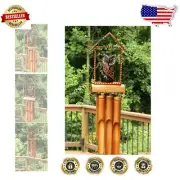 Bamboo and Wood Owl House Wind Chime - Handmade Rustic Outdoor Sculpture