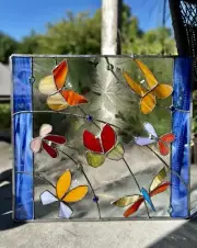 Stained Glass Window Butterflies Transom Suncatcher Panel Abstract