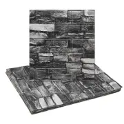 10pcs 3D Wall Panels Peel and Stick 13.8"x15.2" Brick Design, Rock Black