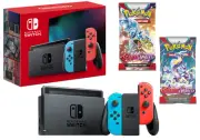 NEW Nintendo Switch Neon 32GB V2 Console + Pokemon Booster Pack Bundle