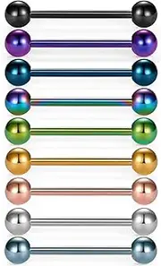 [Briana Williams] 14G Metal Tongue Nipple Rings for Women Nipple Piercing Jewelry Surgical Steel Metal Straight Barbell for Tongue Nipple Piercing 12mm 14mm 16mm 18mm Bar Length