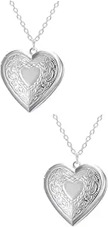 TEHAUX 2pcs Valentines Day Heart Necklace Photo Frame Alloy Jewelry Unique Your Loved One