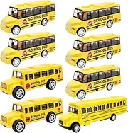 8 Pcs School Bus Toy Pull Back School Bus Yellow School Bus for Boys Girls Kids Birthday Gifts Classroom Rewards, 3 Style