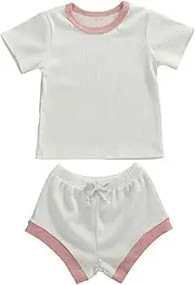 [iddolaka] Newborn Infant Baby Girl Boy Clothes Short Sleeve Tops T-Shirt+Shorts Pants Solid Color Two Piece Outfits Set