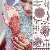 在飛比找蝦皮購物優惠-2023印度風格棕色蕾絲紋身貼 防水半永久花卉圖案henna